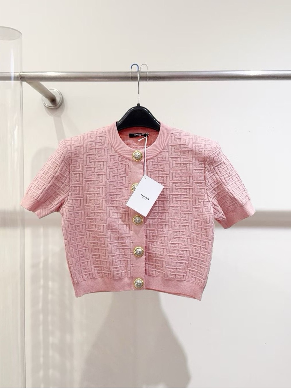 Balmain Coral Knit Top with Logo Tag